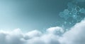Abstract digital hexagonal network overlay on soft white clouds with blue sky background representing technology and connectivity Royalty Free Stock Photo