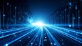 Abstract digital highway with data streams and glowing lights in a futuristic setting. Royalty Free Stock Photo
