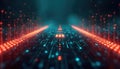 Abstract digital highway with glowing data streams, binary code, and circuit board patterns. Futuristic network pathways Royalty Free Stock Photo