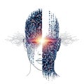 Abstract digital human face with glowing eyes and circuits Royalty Free Stock Photo