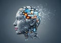 Abstract digital human head exploding into pixels and data streams Royalty Free Stock Photo