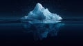 Abstract digital iceberg. Water surface on a dark night background. Ice underwater and mountain. Royalty Free Stock Photo