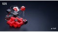 Abstract digital illustration features a geometric network structure with interconnected red and black cubes. Royalty Free Stock Photo