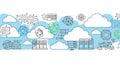 Abstract digital illustration featuring cloud computing and technology elements. Blue Royalty Free Stock Photo