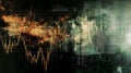 Abstract financial technology data visualization with stock market chart overlay and complex coding structure in gold and teal Royalty Free Stock Photo