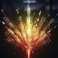 Abstract digital illustration featuring a vibrant explosion of neon light squares and Royalty Free Stock Photo