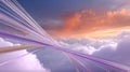 Abstract digital illustration featuring vibrant purple lines intersecting against a backdrop of soft clouds and a Royalty Free Stock Photo