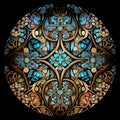 abstract digital illustration of stained glass kaleidoscope, AI generated