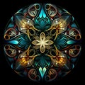 abstract digital illustration of stained glass kaleidoscope, AI generated