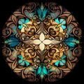 abstract digital illustration of stained glass kaleidoscope, AI generated