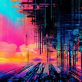 Abstract Digital Image Of Fantastical Ruins And Vibrant Skylines
