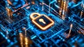 Abstract digital image with glowing padlocks and binary codes depicting data security Royalty Free Stock Photo
