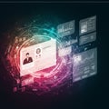 Abstract digital interface featuring various translucent screens and data elements Royalty Free Stock Photo