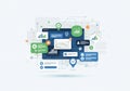 Abstract digital interface illustration showcasing a network of overlapping charts, graphs, and Royalty Free Stock Photo