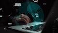 Abstract Digital Interface with Laptop and World Map Overlays Representing Global Connectivity and Data Analytics in Royalty Free Stock Photo