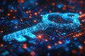 Cybersecurity Digital Key: Abstract Glowing Key on Binary Code Background Royalty Free Stock Photo