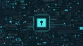 Abstract Digital Keyhole Cybersecurity Concept Glowing Circuit Board with Keyhole Icon