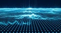 Abstract Digital Landscape of Blue Glowing Particles Forming a Data Waveform Royalty Free Stock Photo