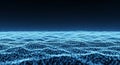 Abstract Digital Landscape of Blue Glowing Particles Forming Wavy Surface digital art rendering Royalty Free Stock Photo