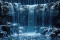Serene Digital Waterfall: Futuristic Water Feature with Glowing Binary Code