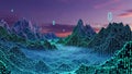 Digital Data Landscape Futuristic Mountains with Binary Code and Glowing Lights Royalty Free Stock Photo