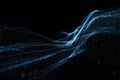 Abstract Digital Landscape with Flowing Blue Particles on Black Background. Royalty Free Stock Photo