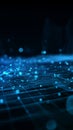 Abstract digital landscape with glowing blue lines and dots creating a futuristic network, representing technology, data flow, and Royalty Free Stock Photo