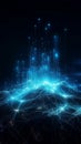 Abstract digital landscape with glowing blue lines and points creating a futuristic visual representation of data flow and Royalty Free Stock Photo