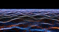 Abstract Digital Landscape of Glowing Blue and Orange Particles Forming a Wavy Surface technology data Royalty Free Stock Photo