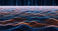 Abstract Digital Landscape of Glowing Blue and Orange Particles in Wavy Formation technology Royalty Free Stock Photo