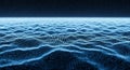 Abstract digital landscape of glowing blue particles forming undulating waves against a dark background Royalty Free Stock Photo