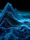 Abstract digital landscape with glowing blue point clouds and wave-like data visualization Royalty Free Stock Photo