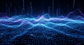 Abstract digital landscape of glowing blue and purple waveforms formed by data points Royalty Free Stock Photo