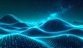 Abstract Digital Landscape with Glowing Blue Waves and Particles Royalty Free Stock Photo