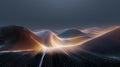 Abstract digital landscape of glowing data waves forming undulating hills and valleys, visualizing interconnected networks, energy Royalty Free Stock Photo