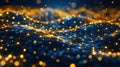 Abstract Network Connection Background with Glowing Dots and Lines in Blue and Gold Royalty Free Stock Photo