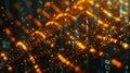 Futuristic Binary Code Stream with Glowing Orange Data Points Background Royalty Free Stock Photo