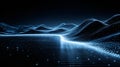 Abstract digital landscape showcasing a flowing blue data stream visualized as glowing interconnected dots forming a futuristic Royalty Free Stock Photo