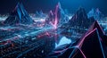 Abstract Digital Landscape Futuristic Neon Data Mountains and Circuits Royalty Free Stock Photo
