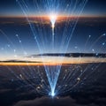 Abstract digital light beams illustrate massive global data transfer and high-speed satellite communication streams Royalty Free Stock Photo