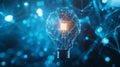 Abstract Digital Lightbulb Network Innovation Idea Concept web blue data mesh lines spark power Royalty Free Stock Photo