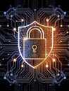 Abstract Digital Lock and Shield Representing Strong Cybersecurity Measures