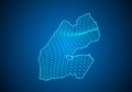 Abstract digital map of djibout with particles dots and line. polygonal network business. Wireframe landscape background. Big Data