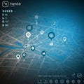 Abstract digital map interface with a blue gradient background, displaying a grid street Royalty Free Stock Photo