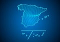 Abstract digital map of spain Provinces with particles dots and line. polygonal network business. Wireframe landscape background.