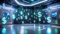 Abstract Digital Matrix with Falling Binary Code and Dollar Signs. Economy Concept. Generated Image Royalty Free Stock Photo