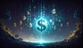 Abstract Digital Matrix with Falling Binary Code and Dollar Signs. Economy Concept. Generated Image Royalty Free Stock Photo