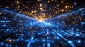 Abstract Digital Matrix with Glowing Blue and Orange Particles Evoking a Futuristic Data Stream Royalty Free Stock Photo