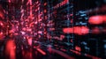 Abstract digital matrix with red binary code and glowing lines Royalty Free Stock Photo