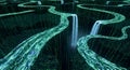 Abstract Digital Matrix River Waterfall - Data Flow, Technology Concept Royalty Free Stock Photo